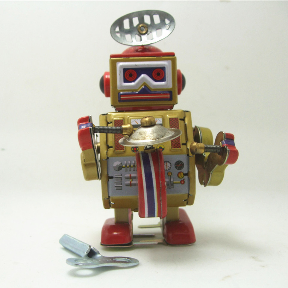 复古铁皮机器人7890后敲鼓士兵怀旧经典装饰摆件打鼓卫兵发条玩具