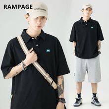 Rampage短袖T恤男日系polo衫夏季宽松半袖青年复古上衣服翻领体恤