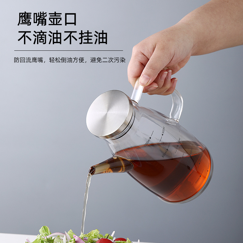 Borosilicate Glass Oil Pot Leak-Proof and Pour-Proof Non-Oil-Stick Household Kitchen Soy Sauce and Vinegar Material Oil Storage Tank Pot Oil Bottle