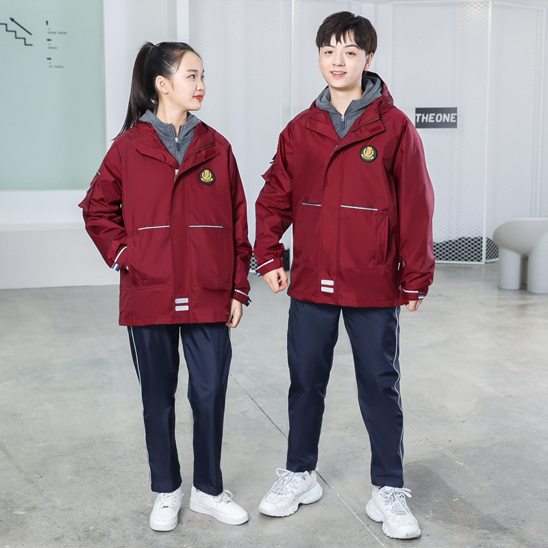 秋冬新款小学校服冲锋衣户外三合一可拆加绒内胆班服中学生三件套