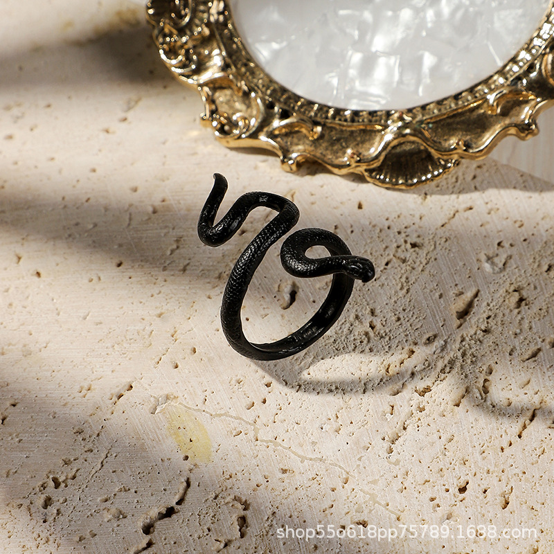 欧美戒指男指环尾戒女眼镜蛇形复古潮人蹦迪时尚开口食指戒指饰品