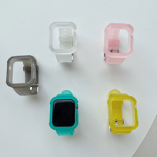 一体透明表带适用于苹果手表带磨砂applewatch234567代SE保护套软