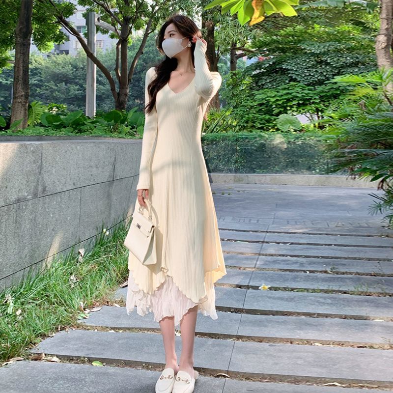 2025秋冬新款设计感不规则小香风针织连衣裙女御姐风裙子长袖长裙