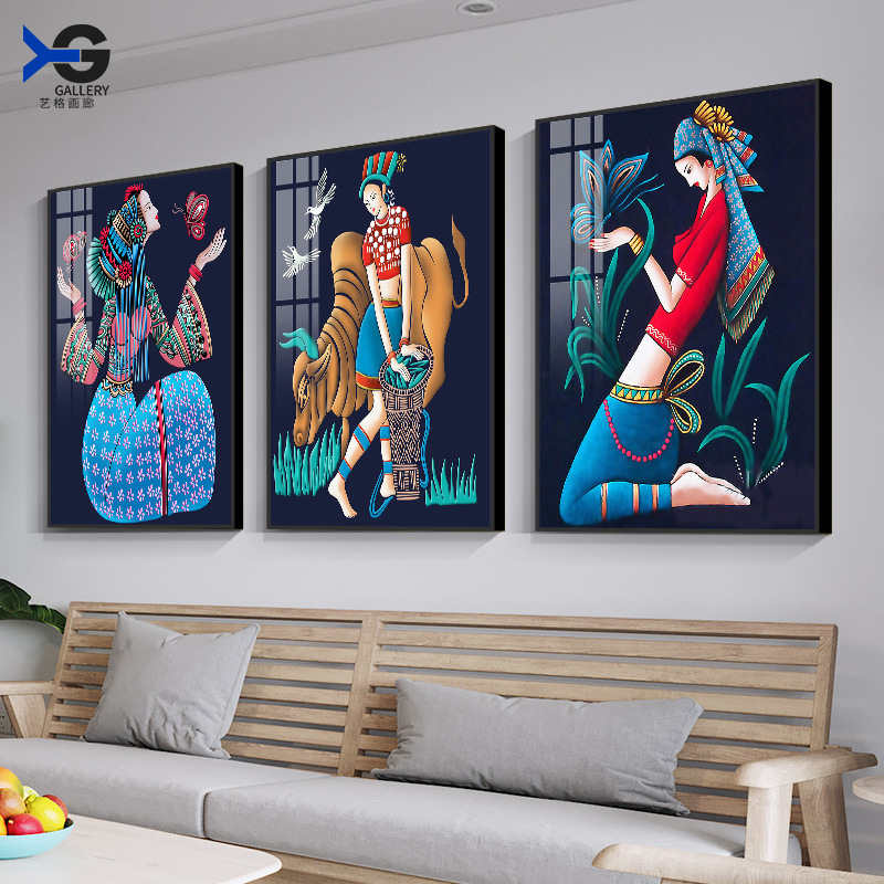 少数民族风挂画宾馆酒店壁画单幅云南傣族美女少女风情人物装饰画