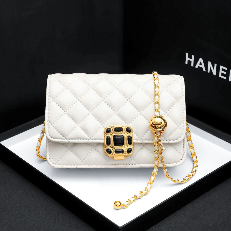 直播爆款小香风菱格包包女2023新款高级感徽章羊皮链条单肩斜挎包