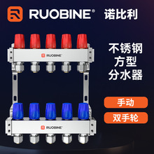 不锈钢方形分水器手动双手轮地暖304不锈钢分集水器套装家用地热