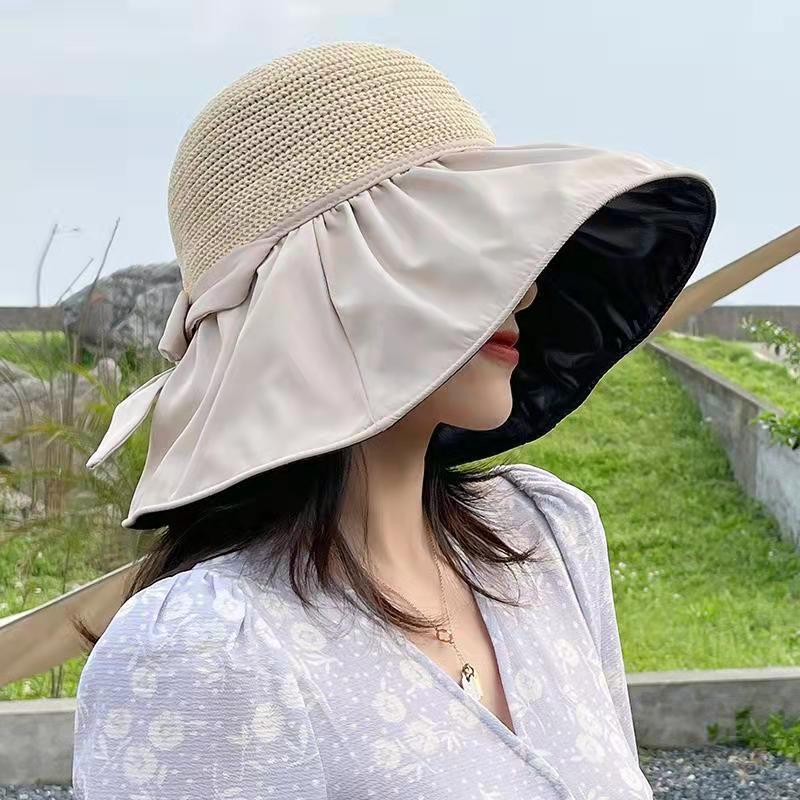 Summer Baseball Spot Hand Hook Tie-Dyed Sun Protection Monochrome Summer Dome Big Brim Female Straw Hat