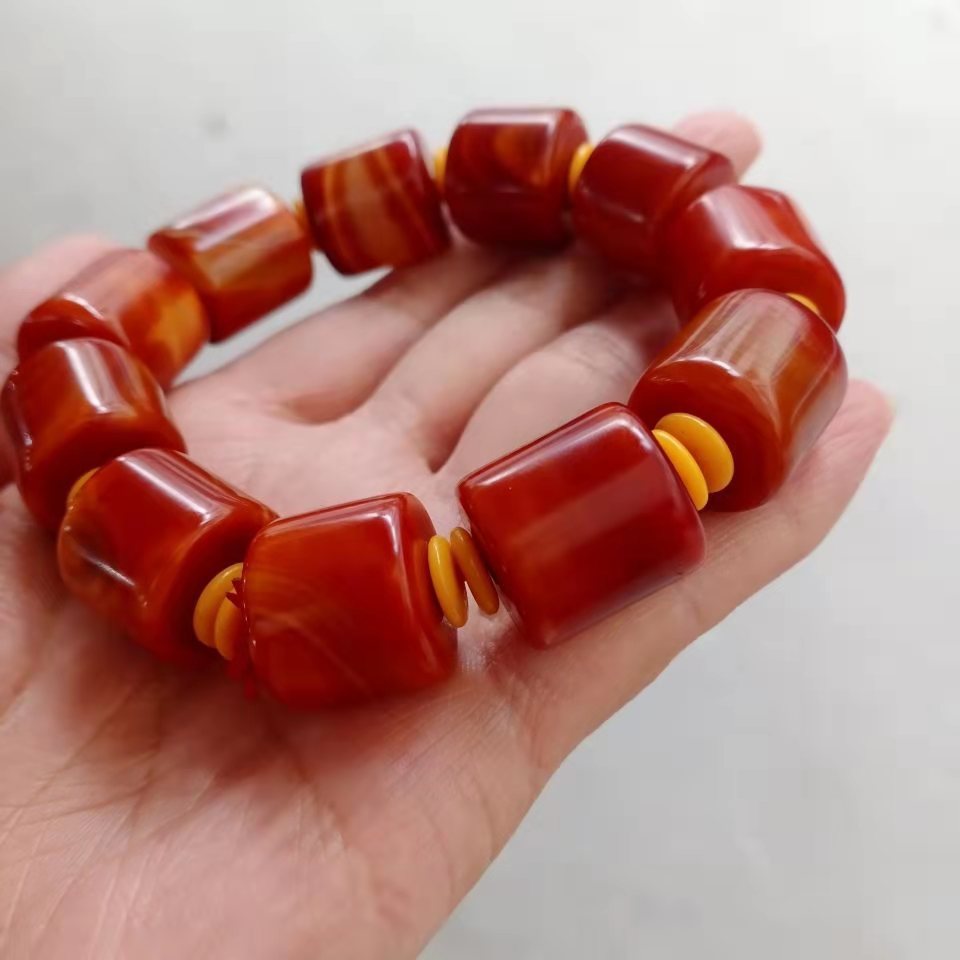 战国红手链缠丝玛瑙桶珠手串男士原石手链波纹鼓珠宣化战国红手串