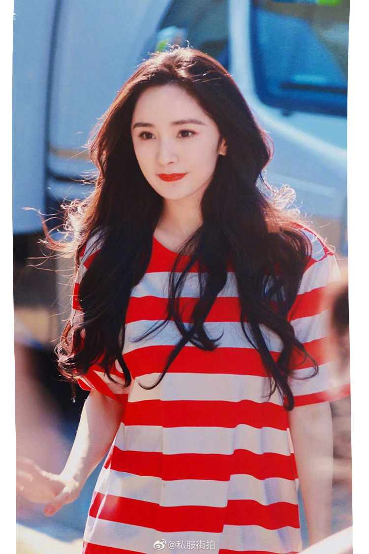 杨幂同款红色条纹短袖t恤女2021夏装新款宽松棉中长款上衣服潮
