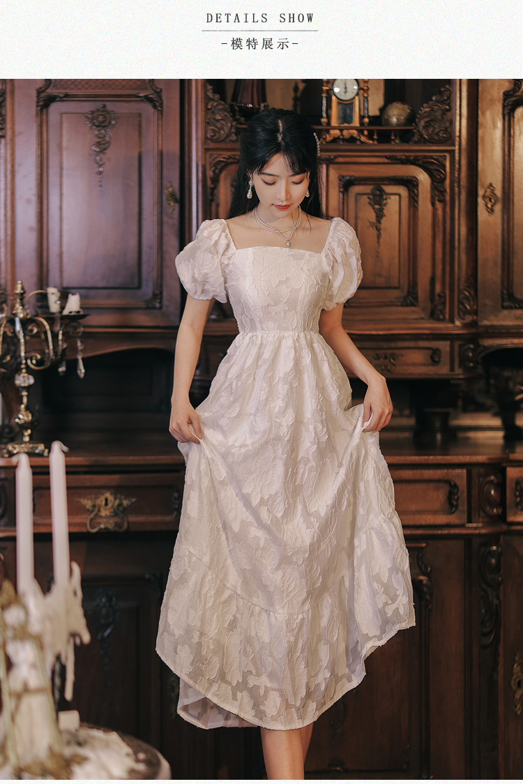 实拍现货 白色提花法式仙女裙蓬蓬裙清新唯美连衣裙