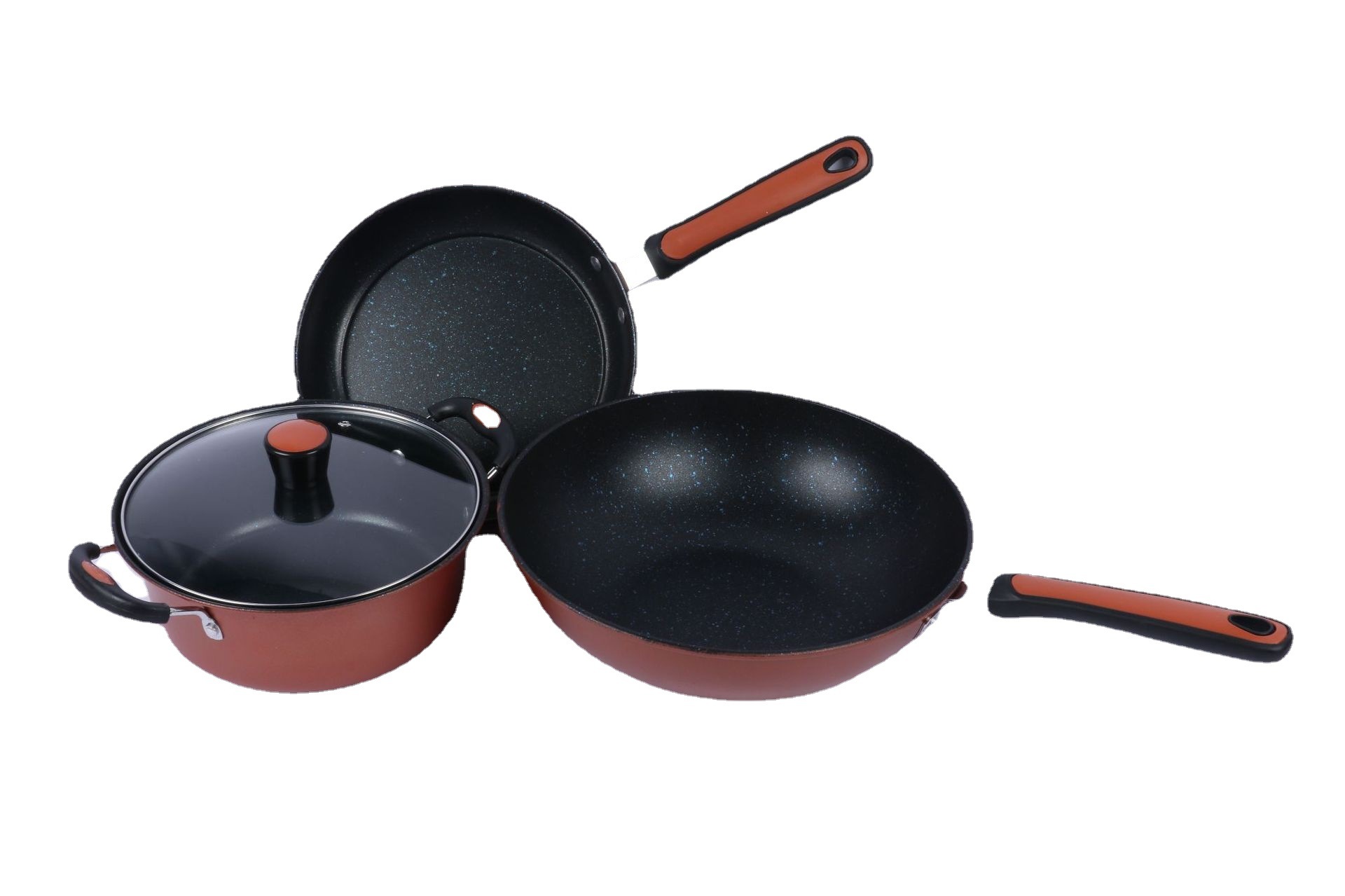 厂家直供麦饭石炒锅三件套锅具少油烟不粘锅会销礼品不粘炒锅