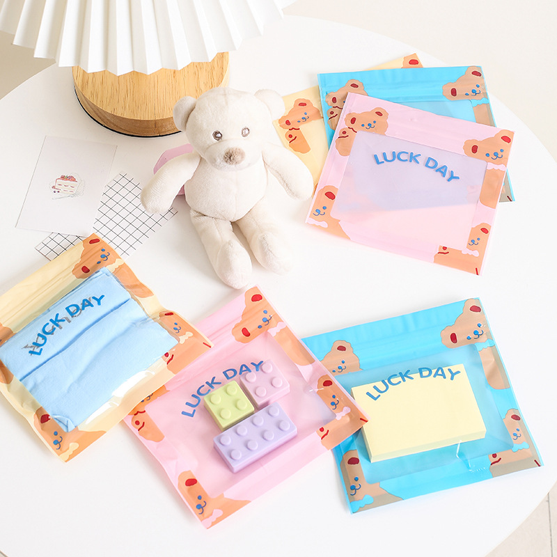 Korean Cute Snack Candy Ziplock Bag Girl Head Buckle Jewelry Gift Packaging Bag Cartoon Bear Buggy Bag