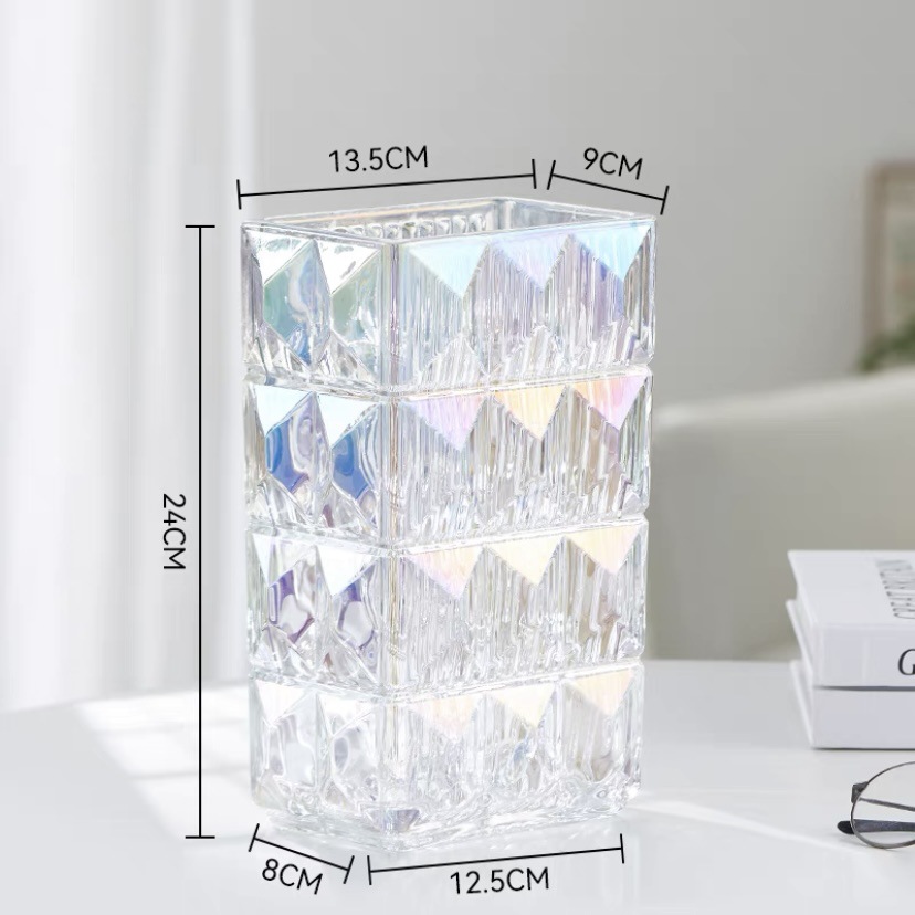 Glass Vase Rousseau Rectangular Flat Tulip Vase Domestic Ornaments Flower Container Baca Bright Crystal