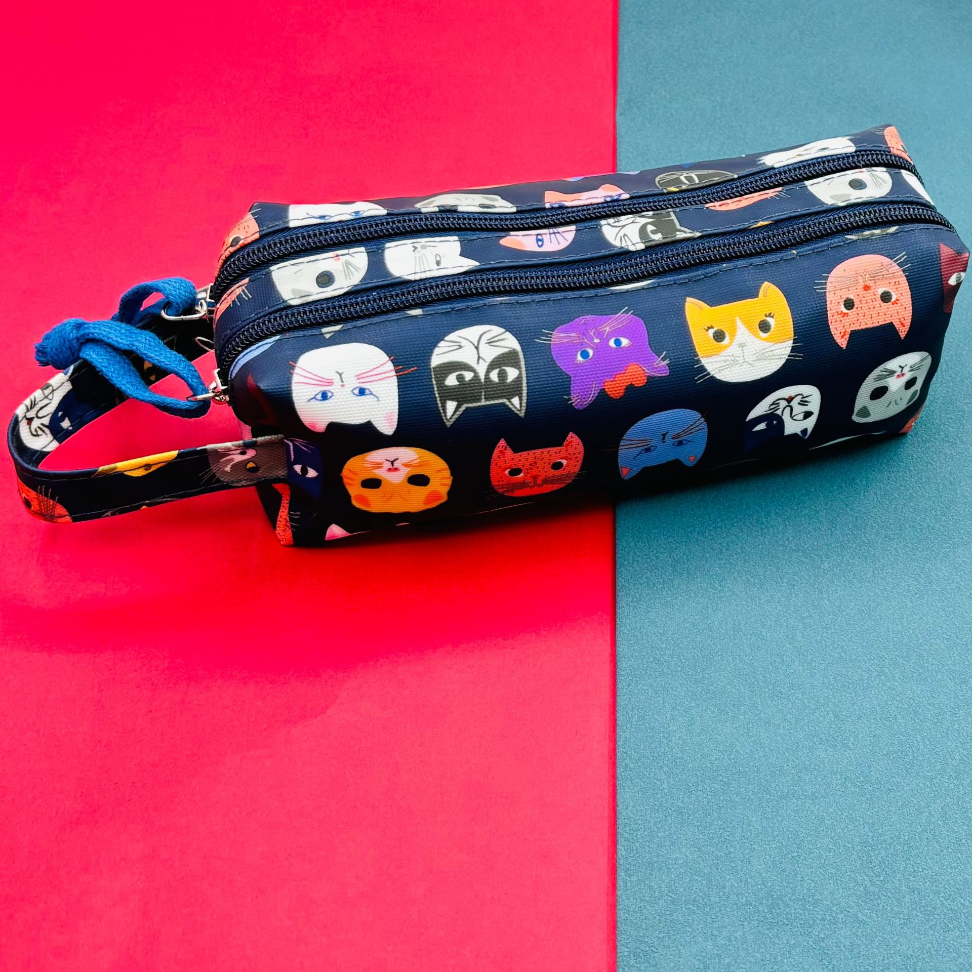 new double zipper compartment pu cartoon animal cute japanese and korean student office supplies sundries storage pencil case wholesale