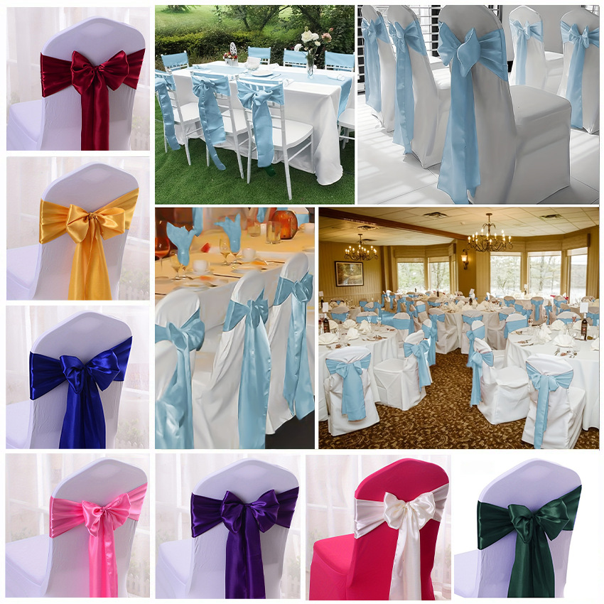 婚庆色丁飘带缎带宴会椅背装饰椅背花椅套蝴蝶结椅子绑带跨境专供