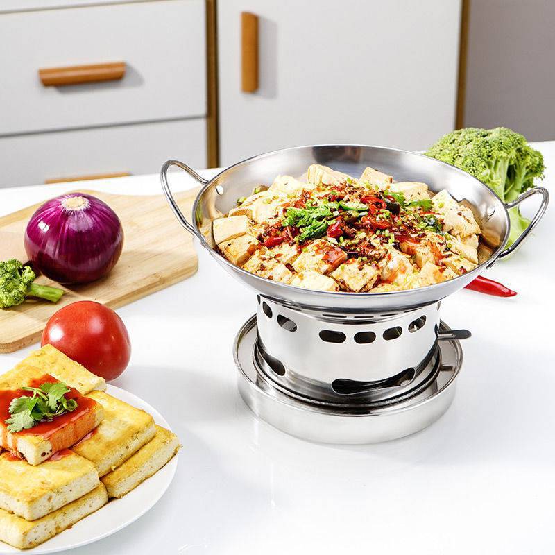 不锈钢酒精炉小火锅家用干锅锅仔饭店商用固体液体通用宿舍酒精锅