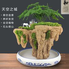 天空之城吸水假山盆景奇石天然植物上水造景石小流水绿植盆栽摆件