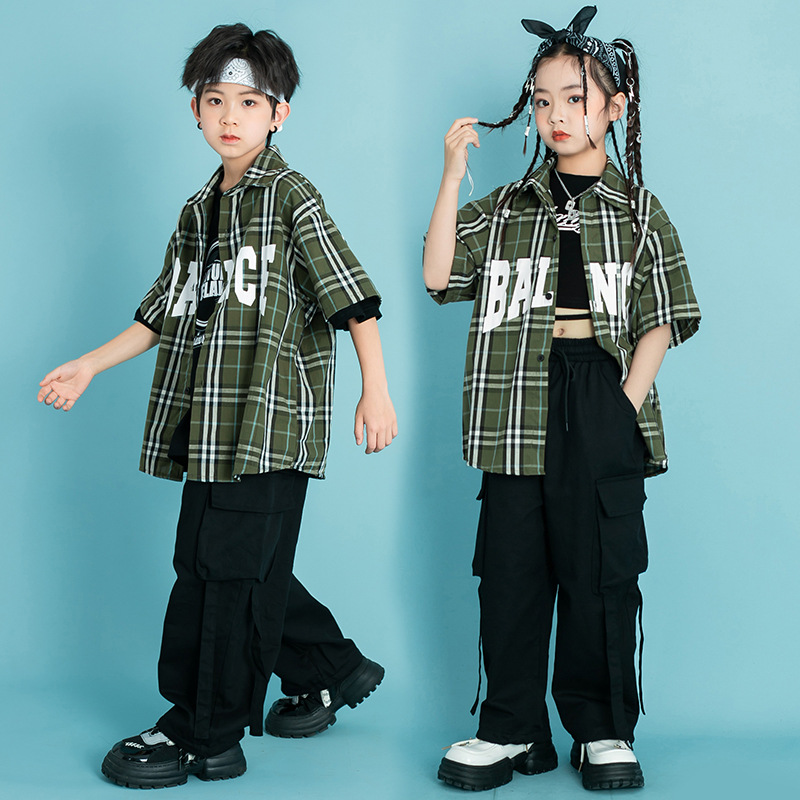 街舞套装男童嘻哈潮牌走秀服装洋气儿童爵士舞演出服男孩hiphop潮