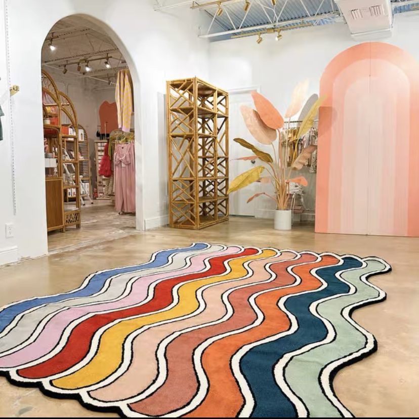 限定彩虹条纹地毯客厅大面积全铺卧室床边毯ins风少女家用加厚垫