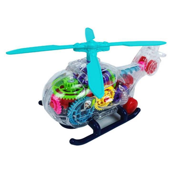 嘉尓乐透明齿轮电动万向直升机0713a炫彩闪光音乐飞机音乐玩具车