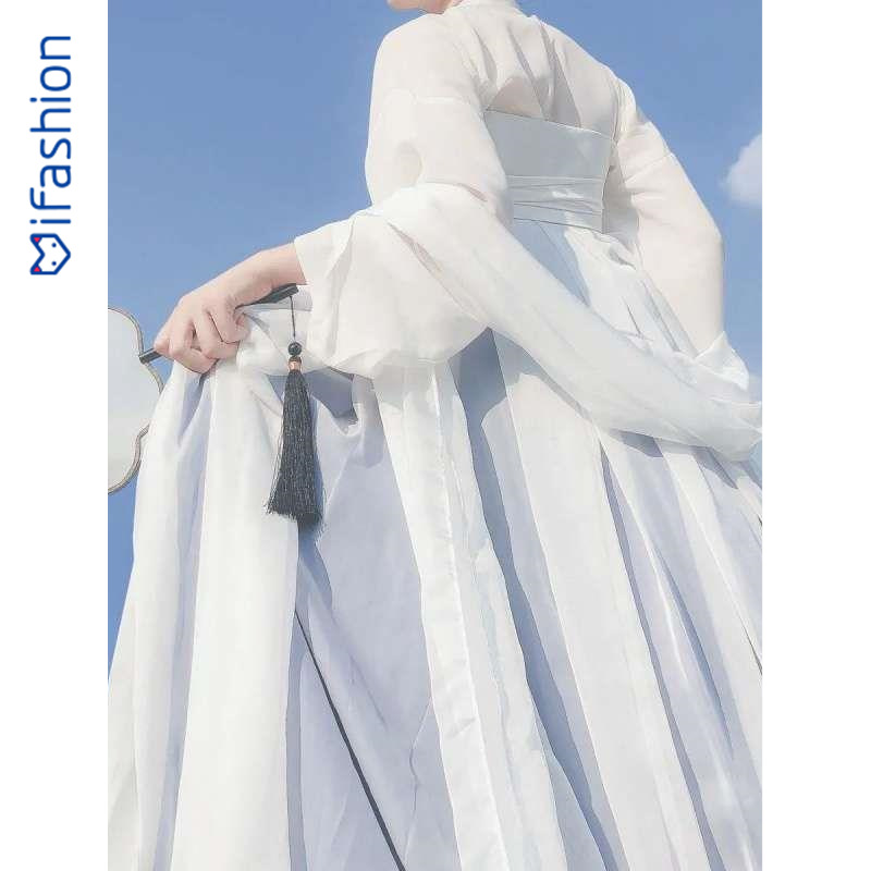 文艺复古扶风原创【万里晴空】白菜汉服素女两片式齐胸襦裙4.5米