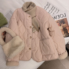 粉色羊羔绒棉衣女2023年冬季新款韩版加厚圆领羊羔毛外套棉服棉袄