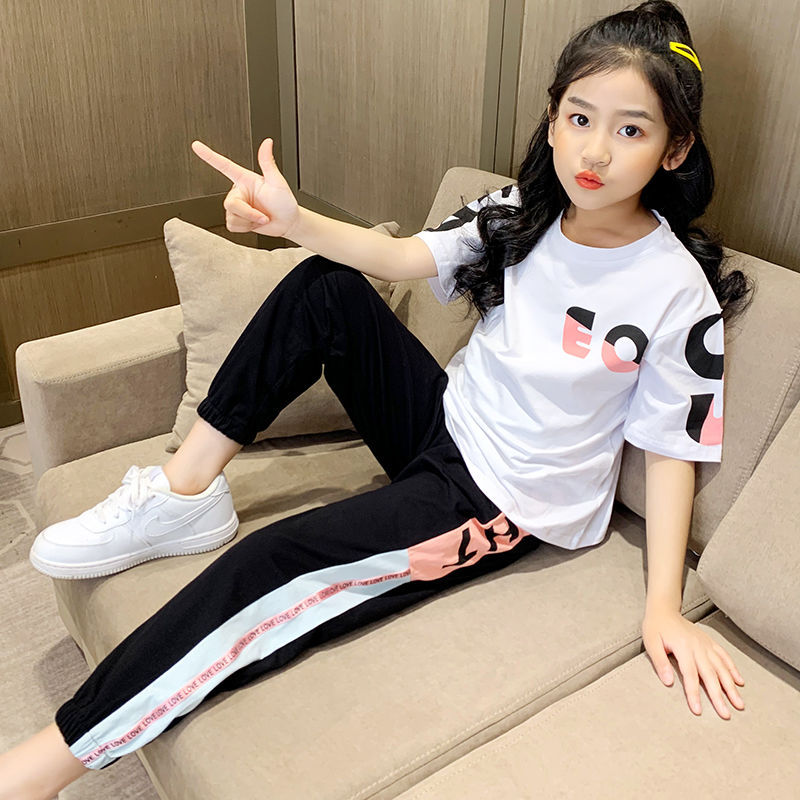 女童网红套装2022新款夏装洋气女大童运动潮流12岁女孩时尚两件套