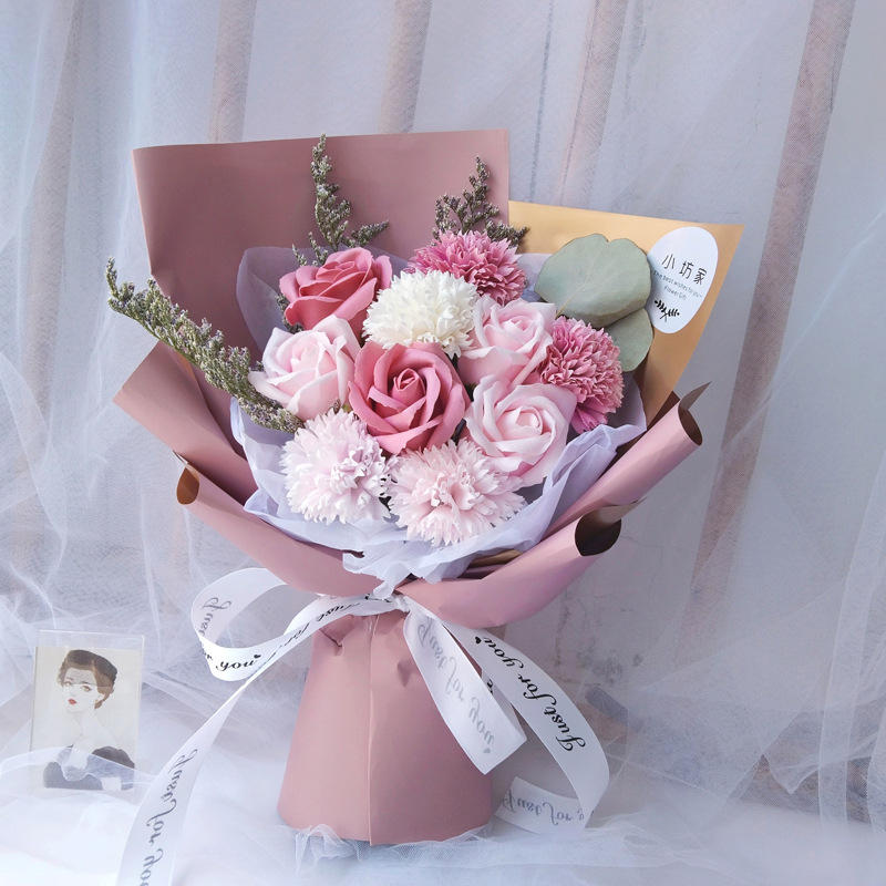 母亲节礼物康乃馨花束送妈妈生日送婆婆节日花束拍照手提袋香皂花