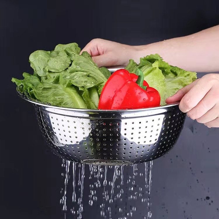 Naweixuan Platinum Multi-Purpose Sieve Stainless Steel Thickened Dense Hole Rice Washing Basket Bowl Strainer Vegetable Washing and Draining Vegetable Basket Washing Basin