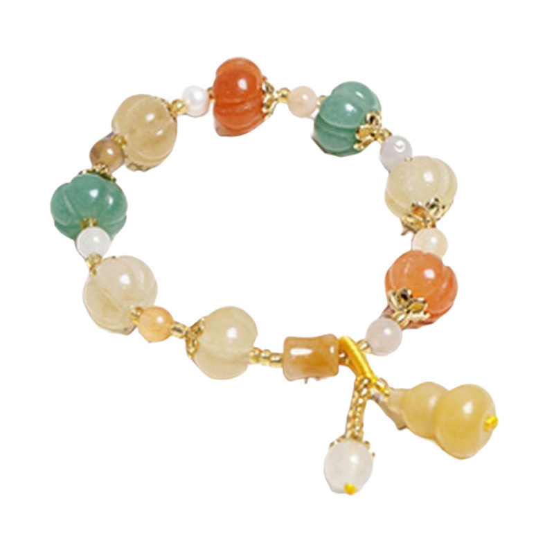 Xiangji Temple Same Style Jinsi Jade Pumpkin Beads Bracelet Natural Colored Jade Multi-Treasure Gourd Bracelet Gift