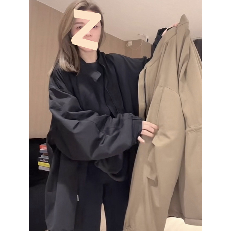 mengfang mid-length solid color stand collar design sense maillard fleece thick trench coat 2024 spring and autumn new flab hiding style