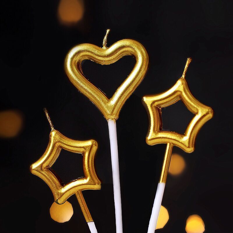 生日蜡烛烟花烘焙蛋糕镀金爱心星星香槟玫瑰婚礼表白派对装扮布置