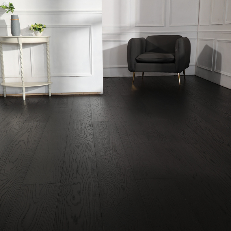 黑色纯三层实木复合地板橡木黑色多层小众轻奢个性化原木新安装15