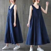 棉麻连衣裙女2023年夏季新品大码胖MM设计感无袖法式复古轻奢薄款