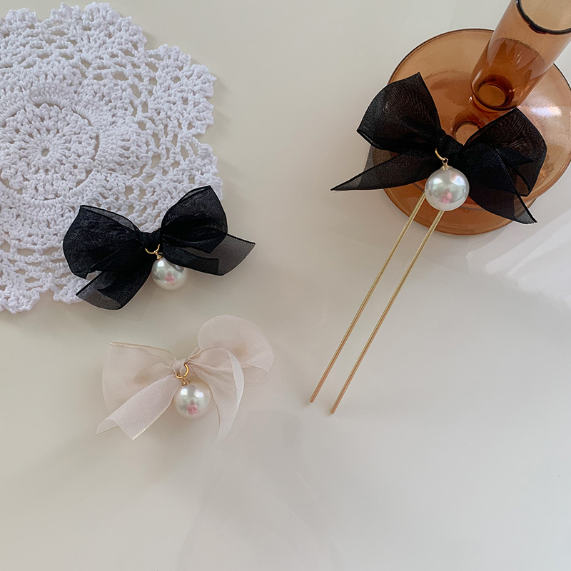 New Fabric Craft Metal Updo Hairpin Minimalistic Temperamental U-Shaped Updo Bow Hair Clasp Bun Hairpin Pin