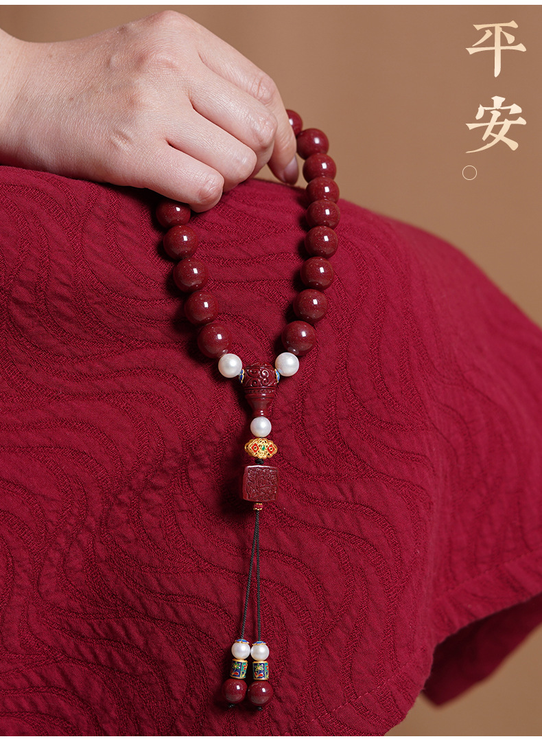 朱砂手持36颗念珠手链珍珠十八子手串佛珠压襟把玩女款原创设计