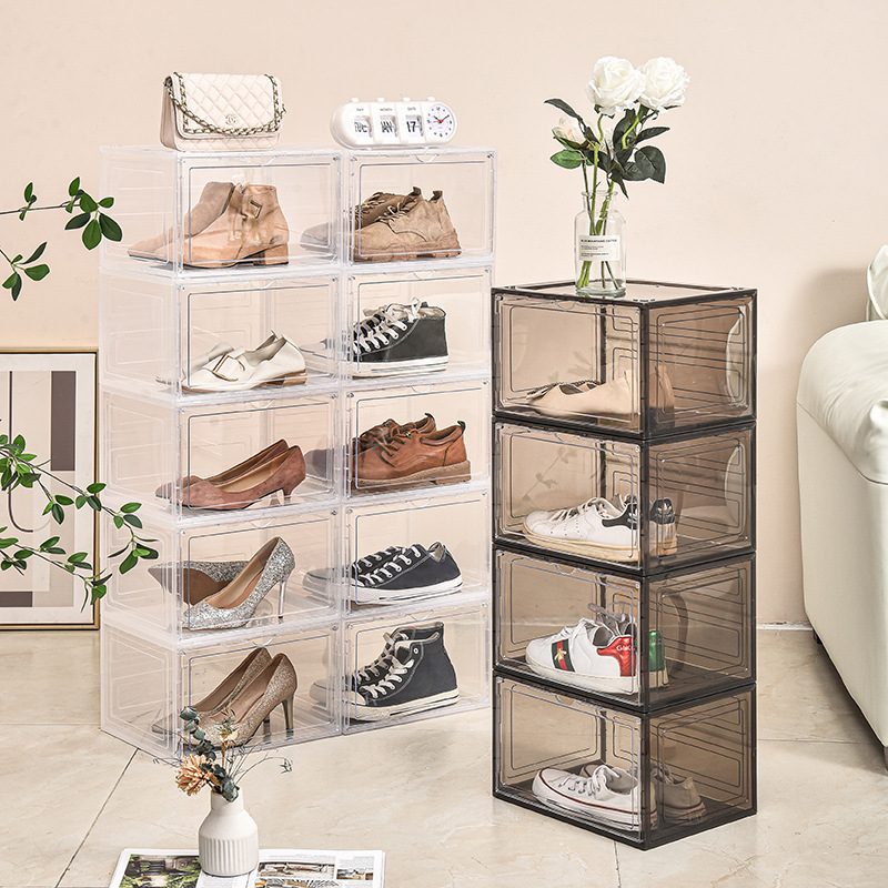 Shoe Box Hard Box Magnetic Holder Transparent Acrylic Doll Bag Hand-Made Storage Box Rack Thick Large Side Open Shoe Cabinet