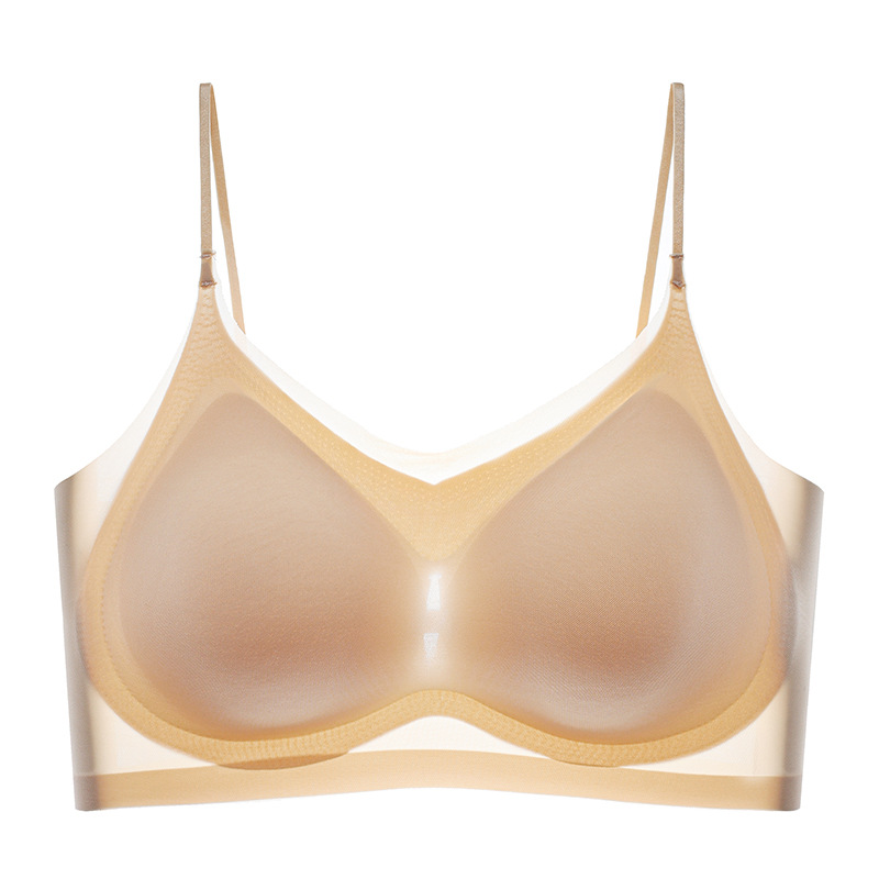 Thin Beautiful Back Sling Seamless Bras Women's Summer Nude Feel Push up Breast Holding Upper Support Anti-Exposure Vest Bra