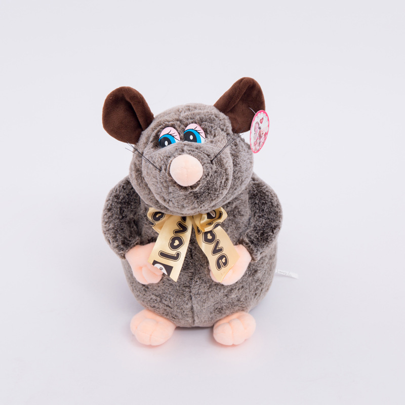 儿童节日礼物卡通毛绒动物公仔棕色丝带款刺绣眼睛毛绒小鼹鼠玩具