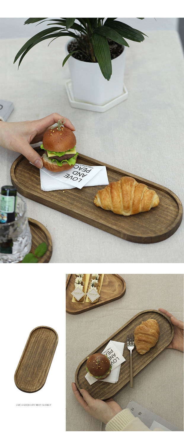 日式复古托盘 三角形收纳盘 奶茶店木制出餐盘 ins风下午茶点心盘