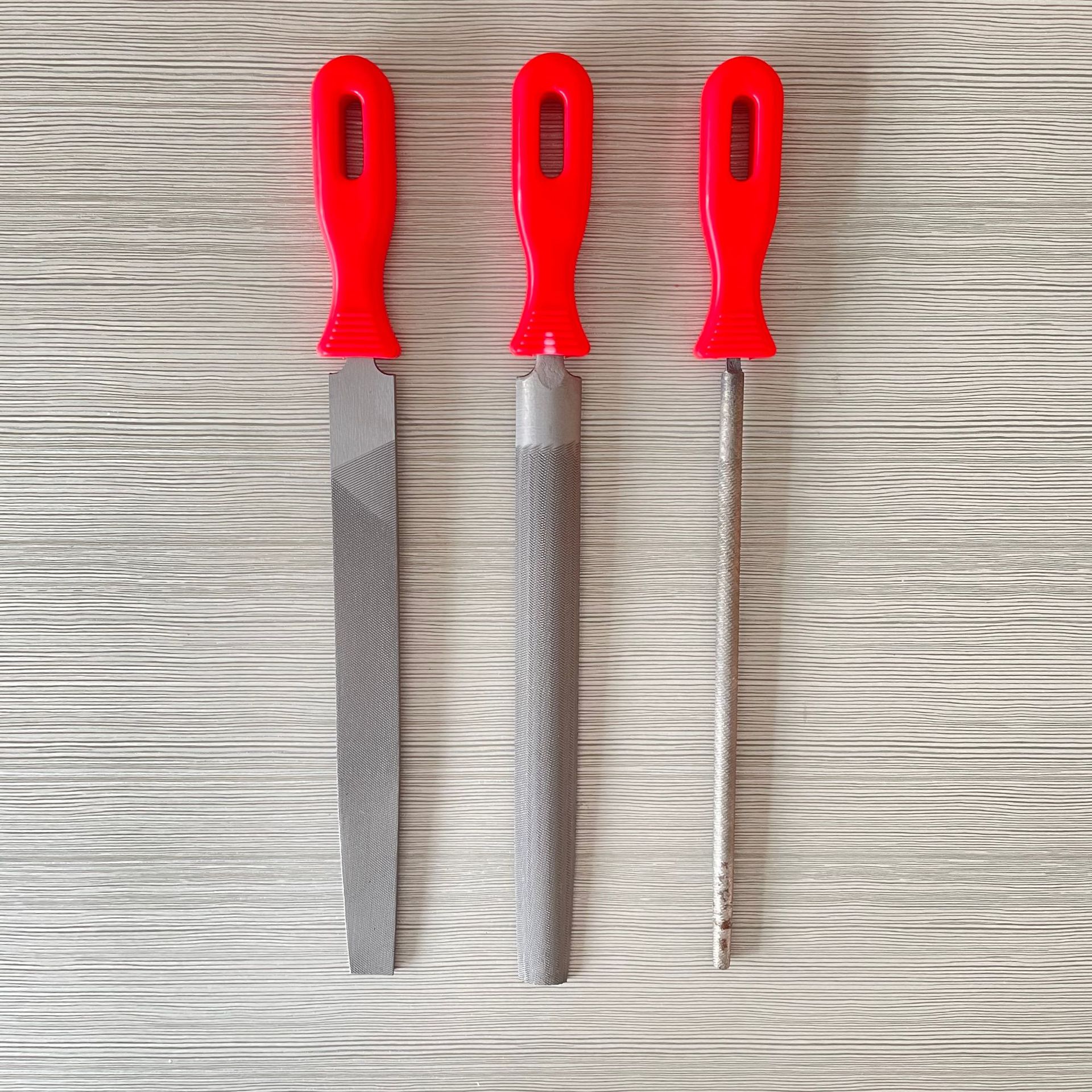 200mm普通木锉三支 红色塑柄锉刀木工工具金属锉刀三角半圆锉刀