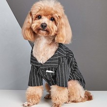 新款宠物狗狗西装衣服小型犬绅士风经典条纹呢料西装