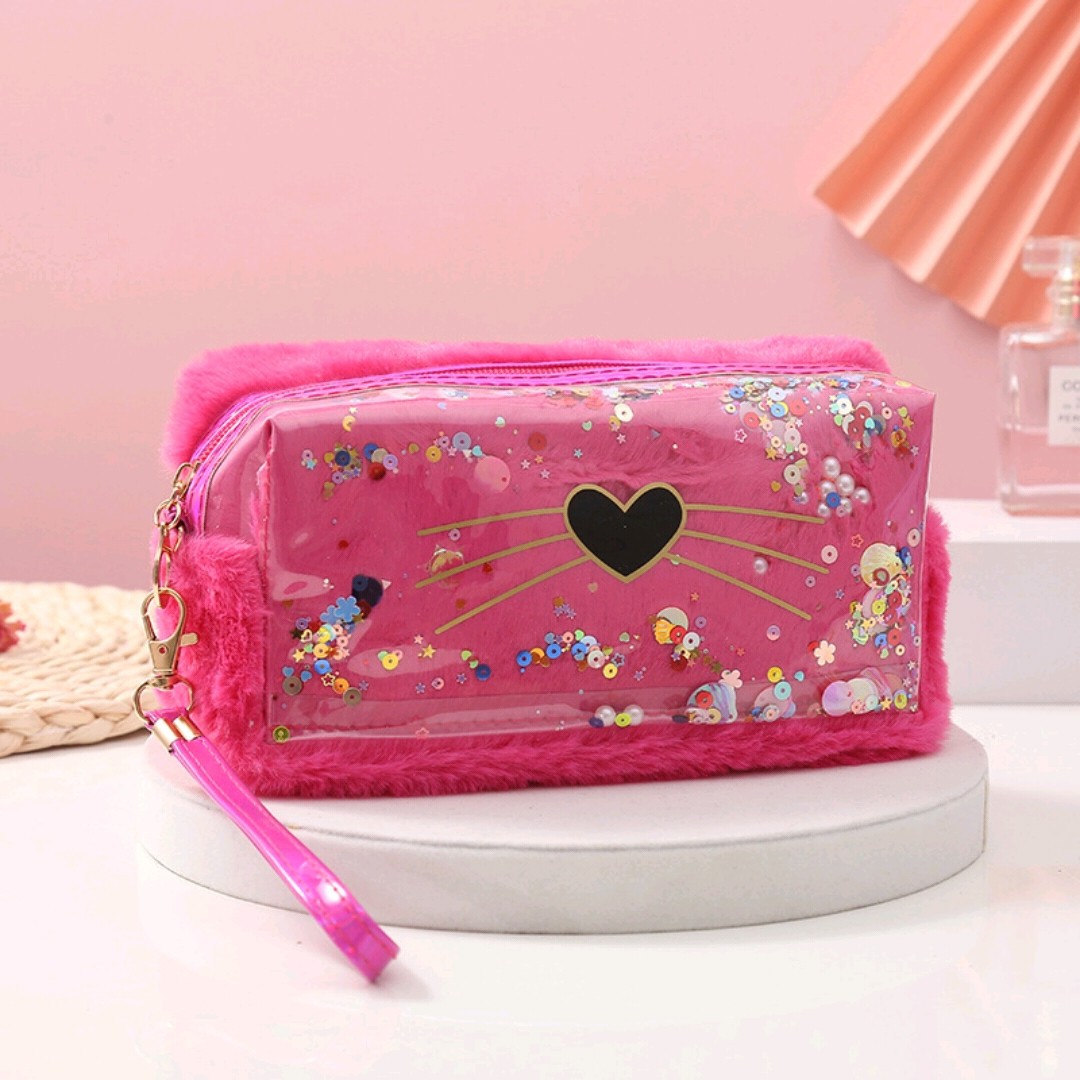 2023 Plush Cat Cosmetic Bag Cosmetic Storage Bag Internet Celebrity Ins Washing Bag Large Capacity Factory Direct Sales