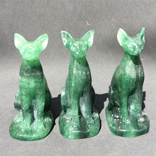 批发天然水晶原石雕刻猫 7.5CM绿草莓晶无毛猫家居装饰礼物小摆件