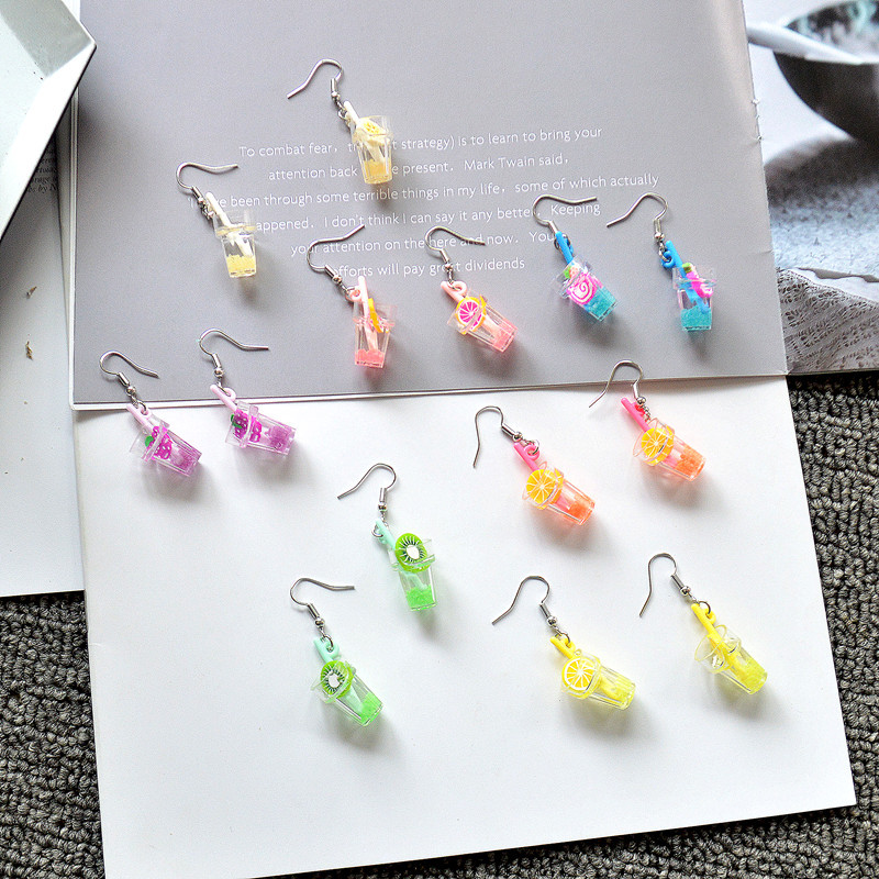 korean style summer fresh funny earrings simulation personality simple resin fruit cup beverage bottle earrings earrings for women