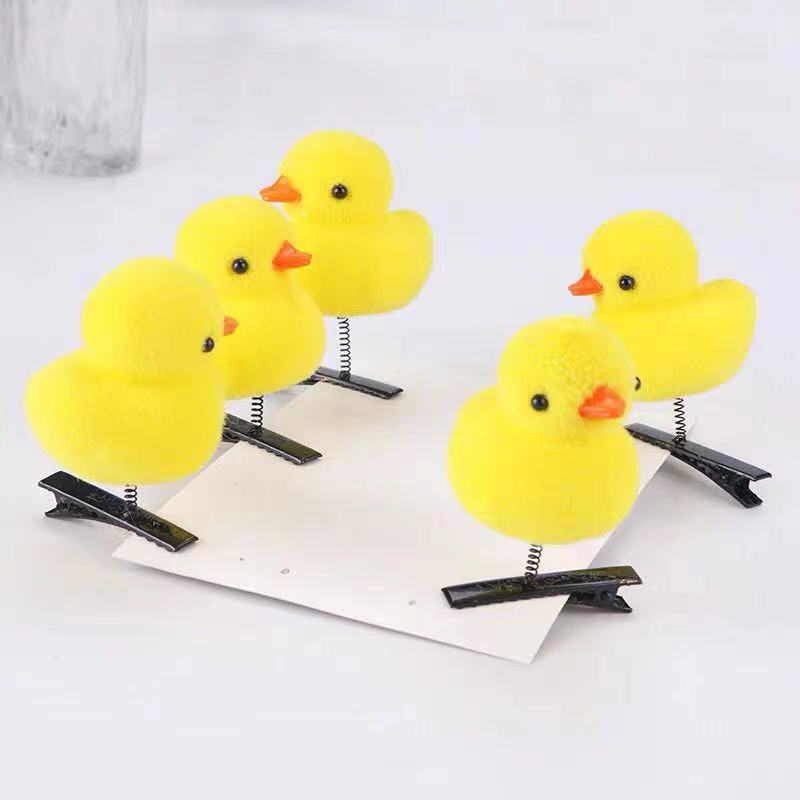 Flocking Small Yellow Duck Barrettes Big Yellow Duck Spring Hairpin Push Scan Code Small Gift Creative New Cartoon Barrettes