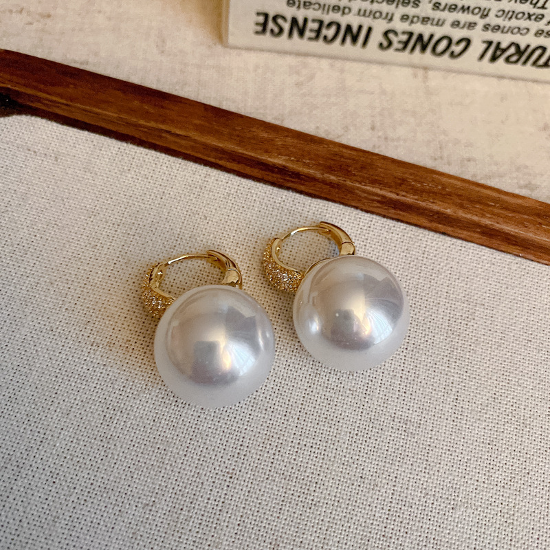 Genuine Gold Electroplated Silver Needle French Retro Zircon Pearl Earrings Fashionable Commuter All-Match Earrings High-Grade Earrings for Women