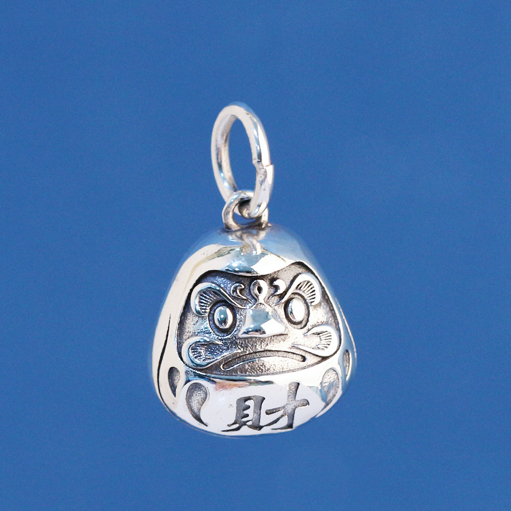 精工磨砂银立体达摩吊坠胜利大吉招福s925银银饰diy吊饰配件