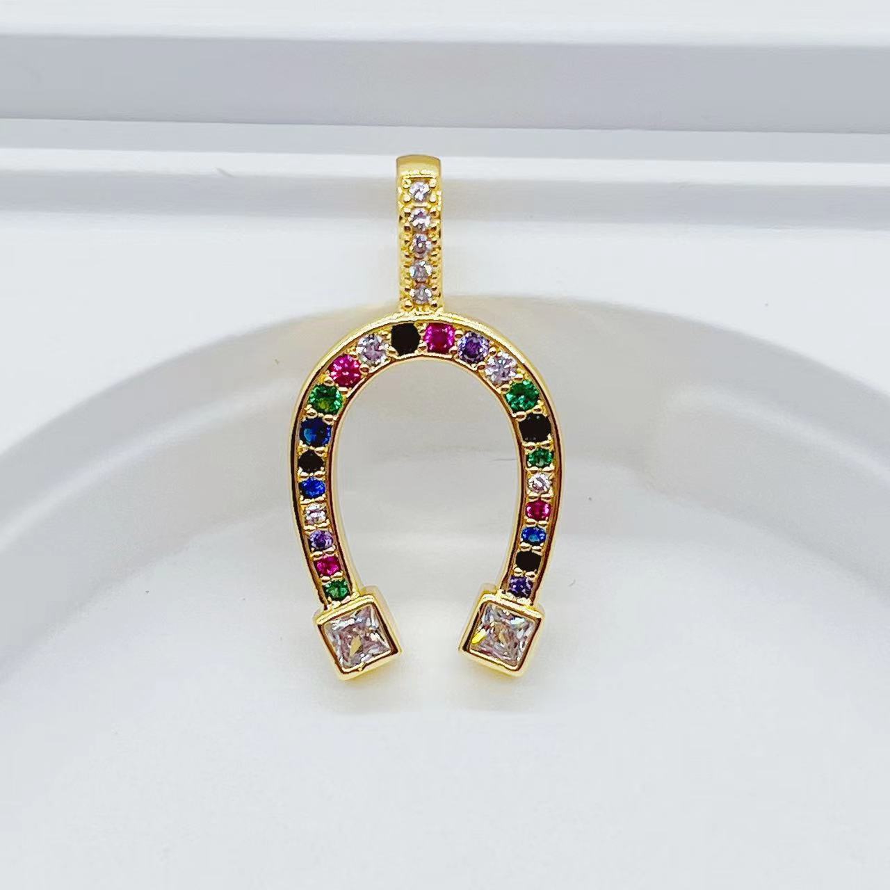 Cross-Border Copper Zircon Pendant Brass Micro-Inlaid Color Zircon Horseshoe Necklace Female Special-Interest Design Letter U-Shaped