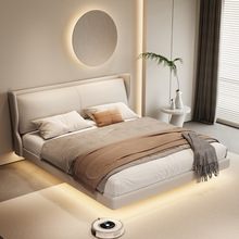 悬浮床皮艺床主卧大床现代简约卧室床轻奢双人床婚床悬空床智能灯